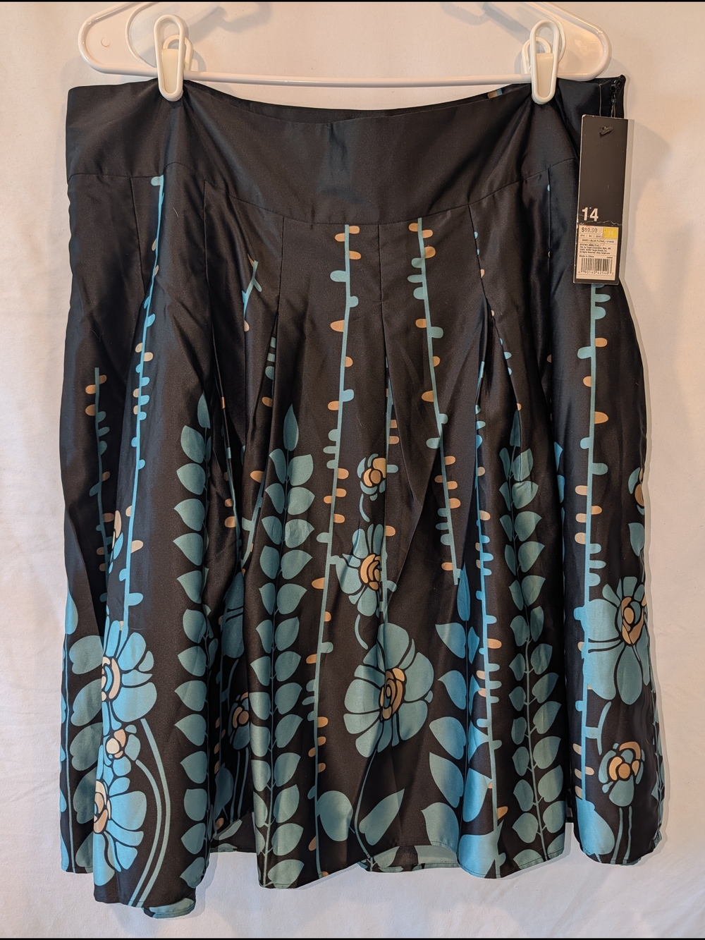 Mossimo Supply Co. Black A-Line Skirt with Blue and Tan Floral Print satin lined
